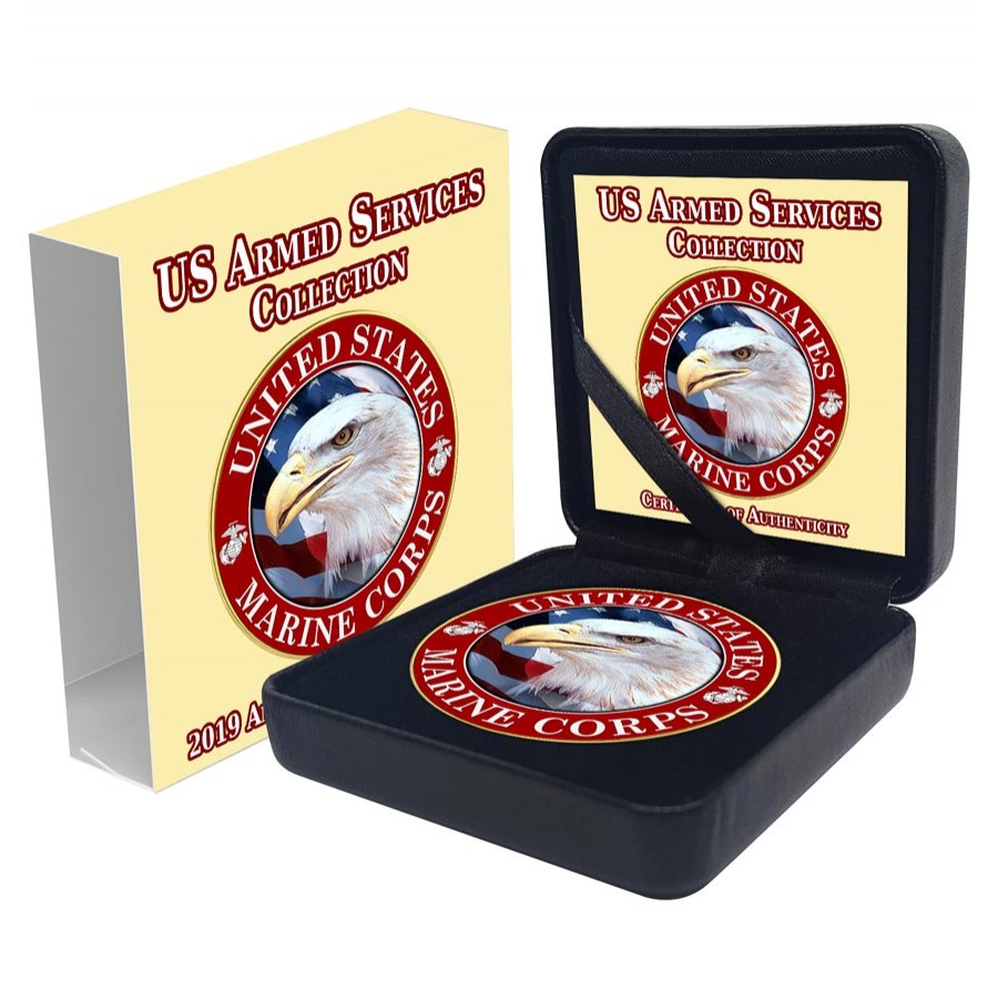 USA MARINE CORPS Collection US ARMED FORCES American Silver Eagle 2019 Walking Liberty $1 Silver coin Gold plated 1 oz